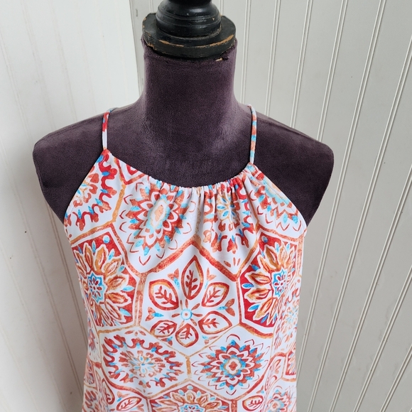 JUDE CONNALLY Dress  Geometric Orange Blue Summer Stretch Halter Sleeveles Sz S - Picture 3 of 11